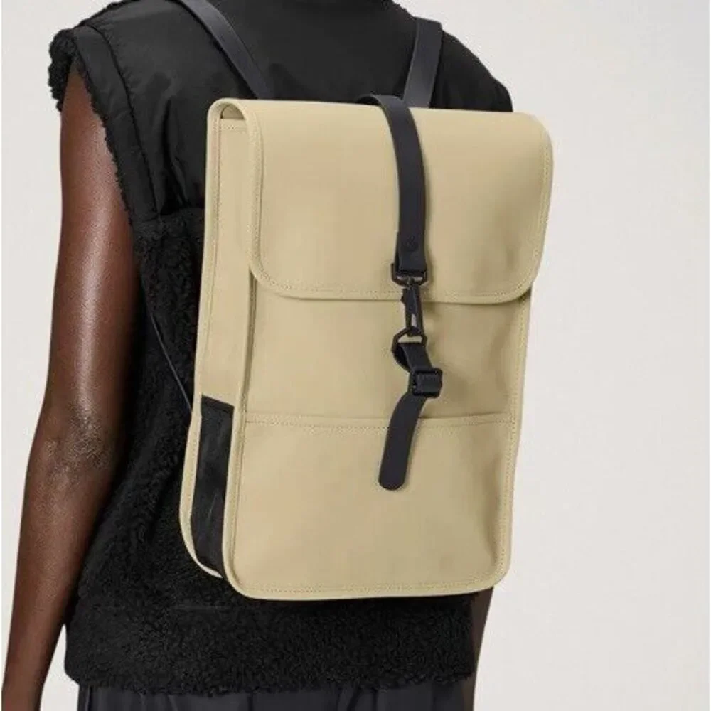 Rains Waterproof Backpack Rucksack Straw/Yellow Laptop External Phone Pocket New